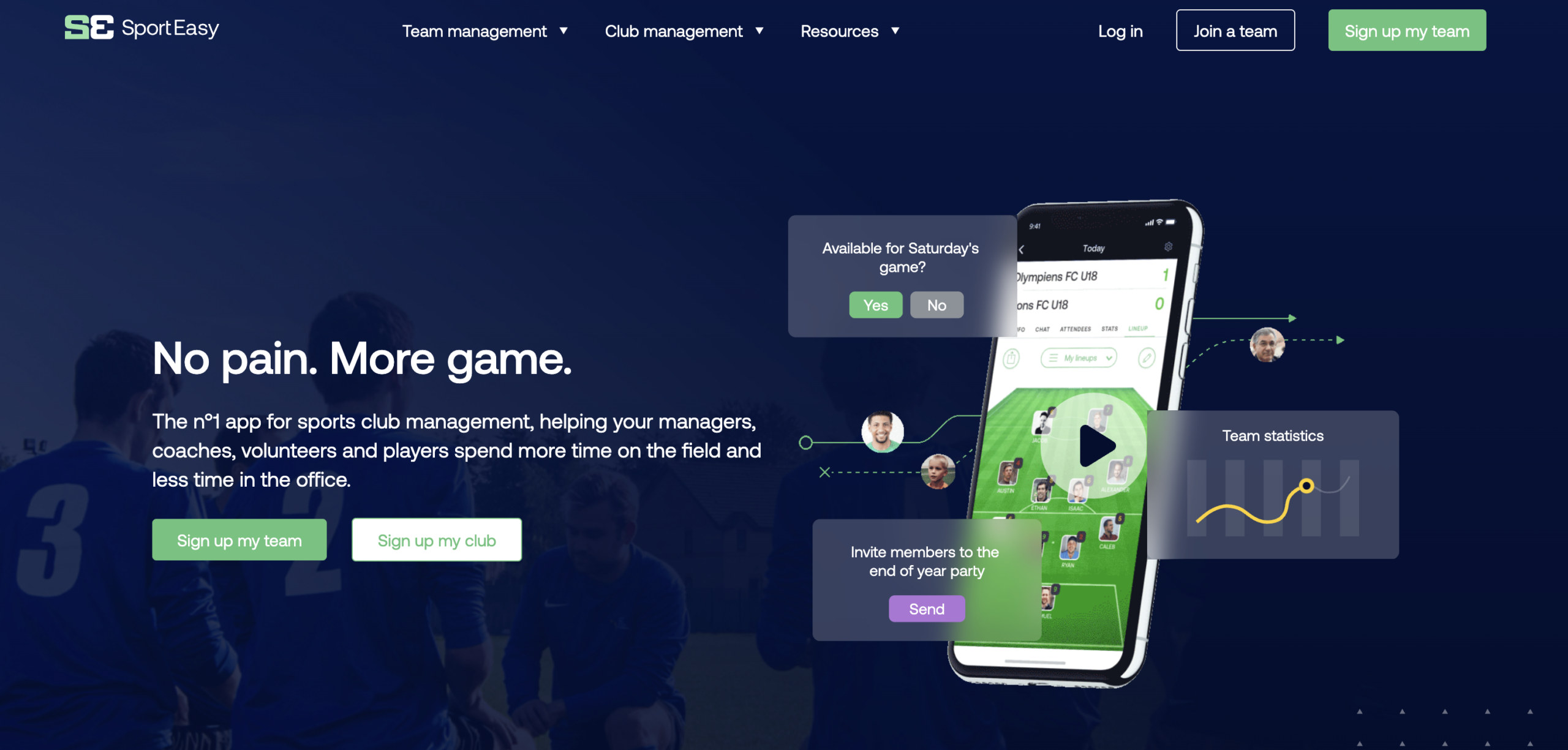 Screenshot of SportEasy's homepage